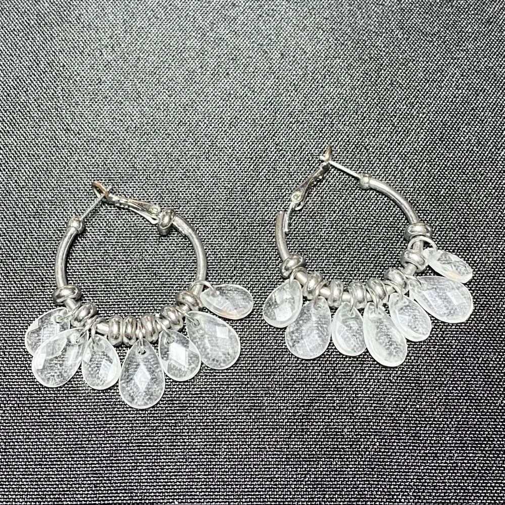 Clear Dangling Crystal Hoop Earrings with Hinge Closure